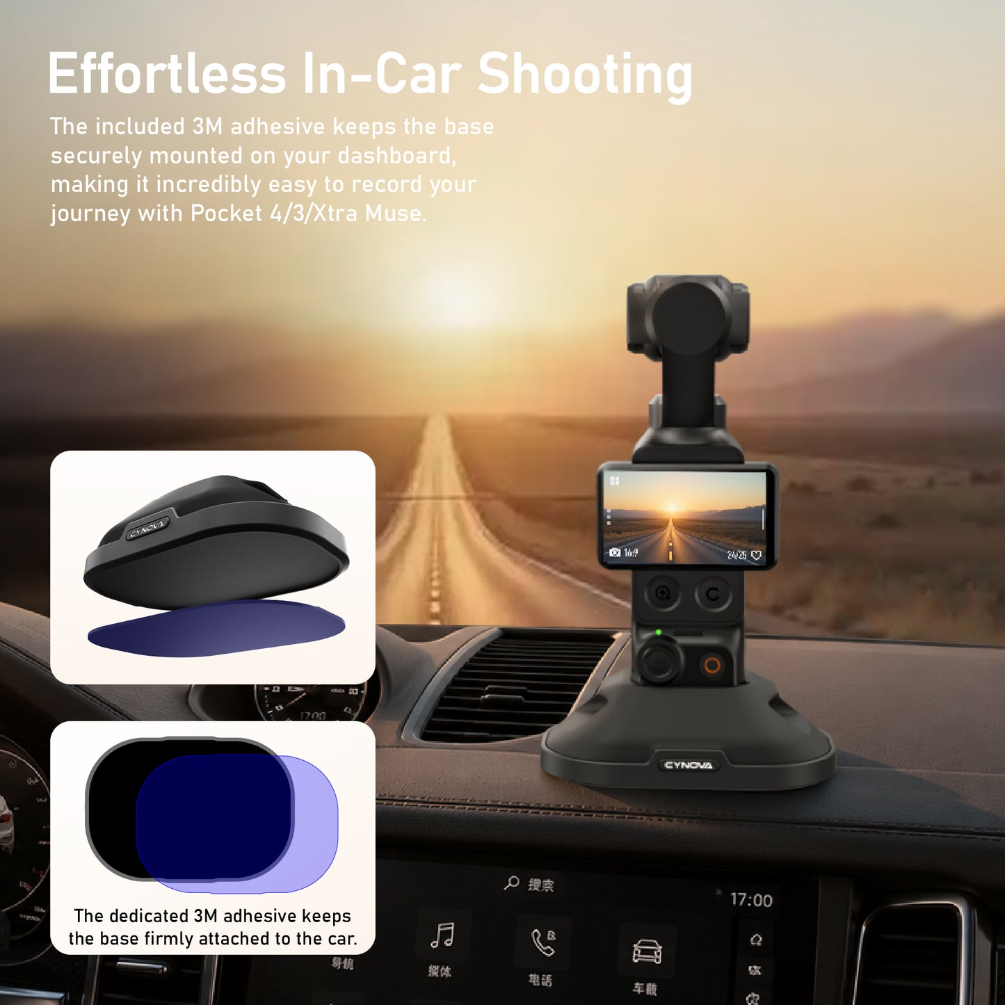 CYNOVA Silicone Stand Base for DJI Osmo Pocket 4/3 and Xtra Muse, Detachable Adhesive Base for Car & Desktop