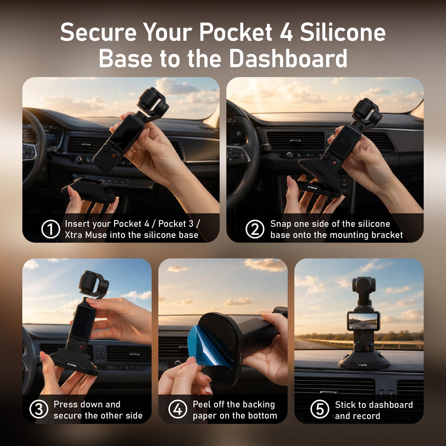 CYNOVA Silicone Stand Base for DJI Osmo Pocket 4/3 and Xtra Muse, Detachable Adhesive Base for Car & Desktop