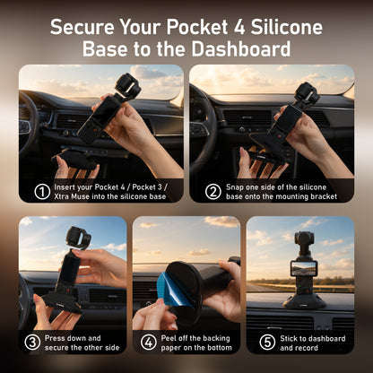 CYNOVA Silicone Stand Base for DJI Osmo Pocket 4/3 and Xtra Muse, Detachable Adhesive Base for Car & Desktop