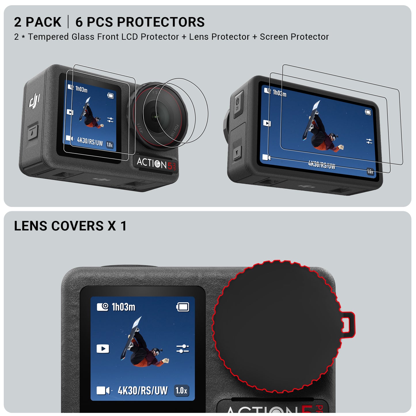 Osmo Action 5 Protection Kit Silicone lens cap+tempered glass kit