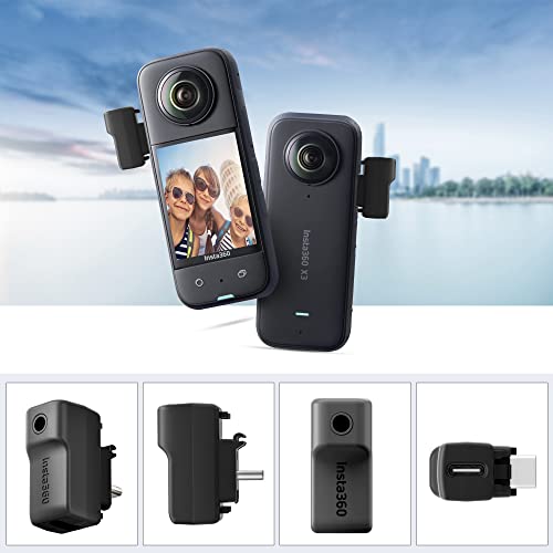CYNOVA Insta360 X3 Mic Adapter, External Microphone Adapter for Insta360 X3 Camera, Type-C and 3.5mm Audio Ports Support Charger and Record for Insta360 X3 Accessories